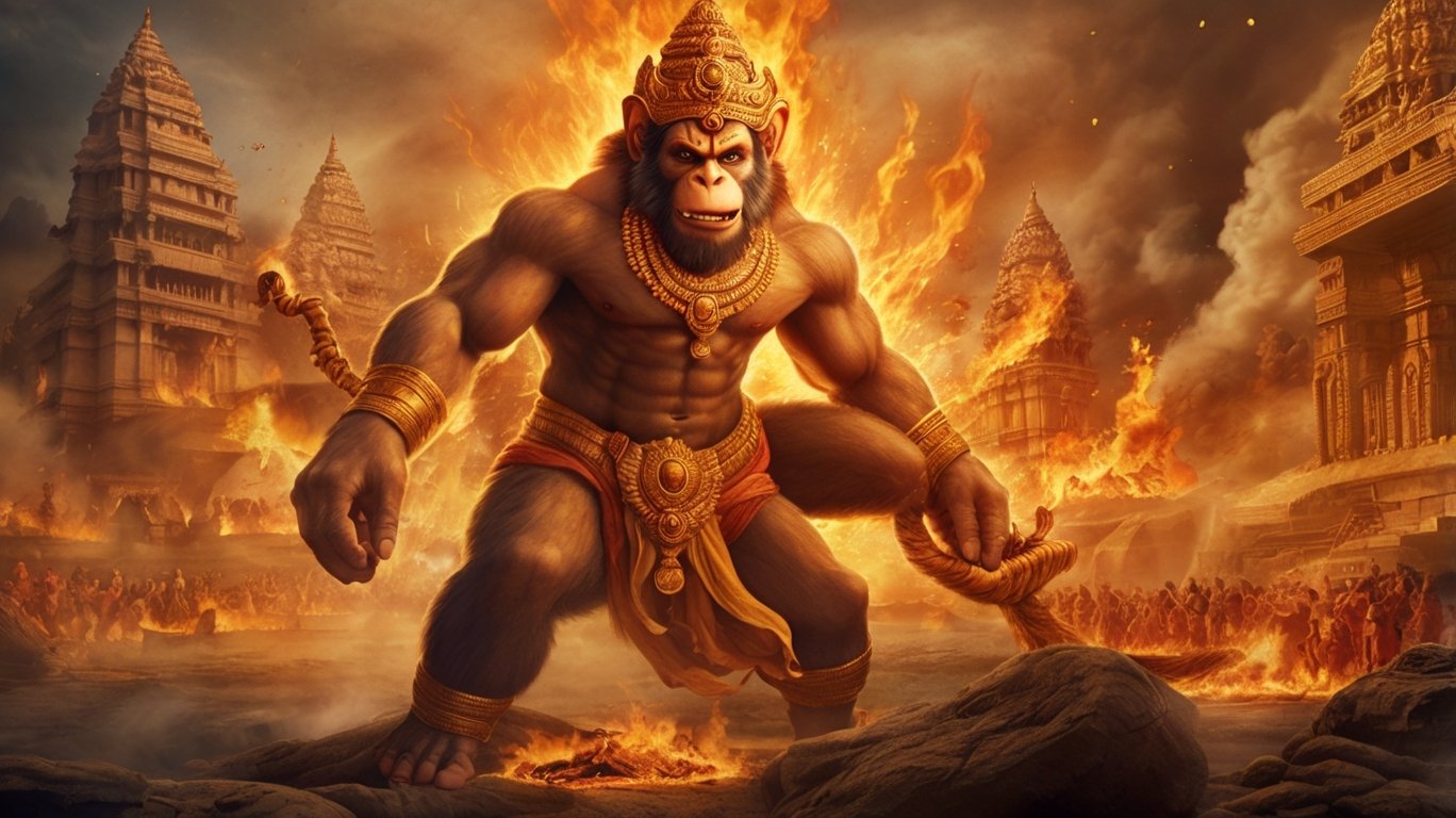 Hanuman's Fiery Triumph: The Divine Power Unleashed in the Burning of Lanka - Sundarkand Explanation in English - Part 8 Burning of Lanka